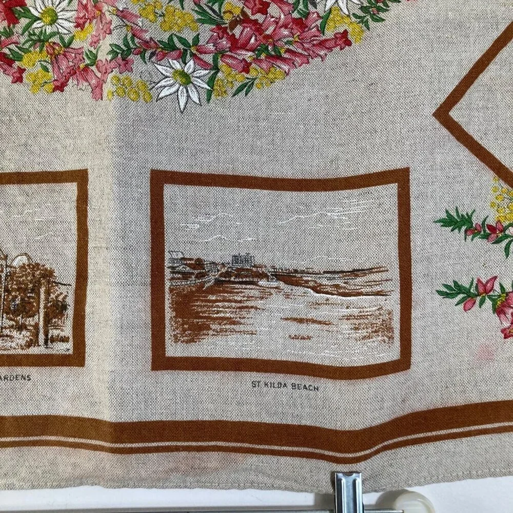 Melbourne Australia‎ Linen Tablecloth by Heil Flinders Station More Tan 47 x 50